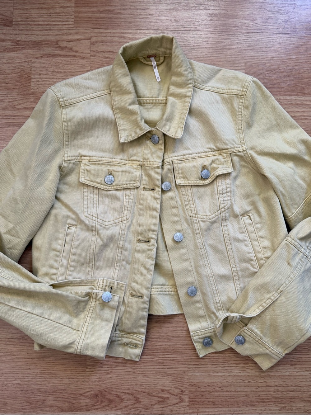 Free People We The Free Rumors Denim Jacket Light Yellow XS